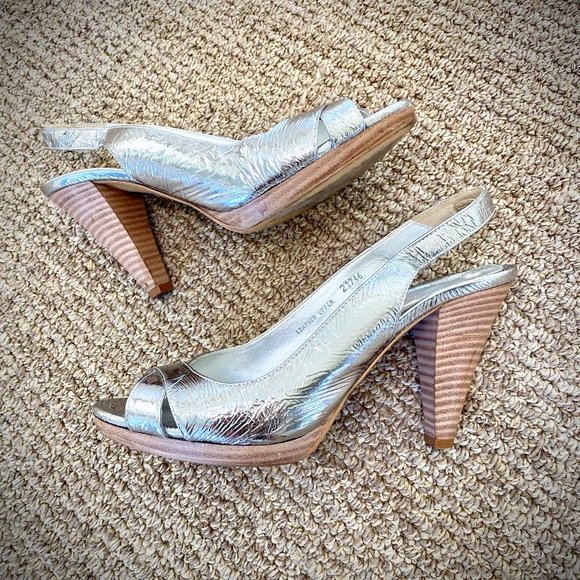 J. Crew RARE Colette Mirror Platform Metallic Silver Slingback Pumps - Picture 8 of 16